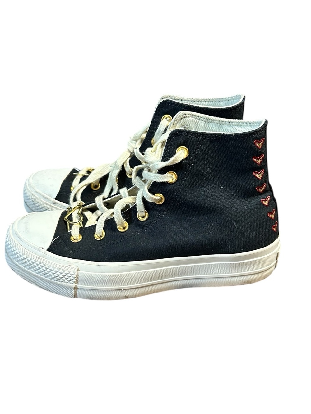 Converse Black High-Top Sneakers with Cream Laces and Pink Heart Detail - Picture 5 of 7